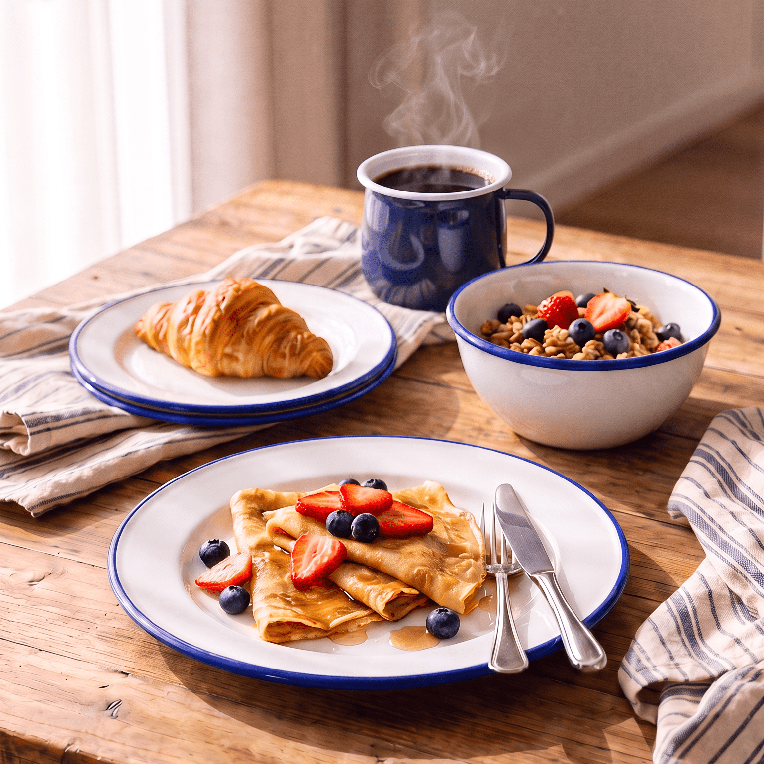 Blue Rim Enamel Dinner Set | 24 Piece -Rinkit Pty Ltd- Nest & Bird