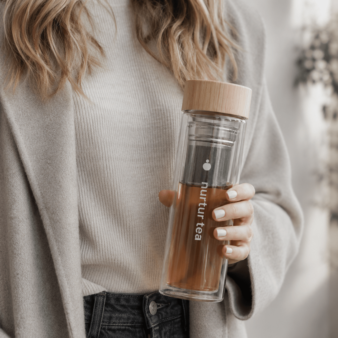 Glass Tea Bottle with Infuser -Nurtur Tea- Nest & Bird