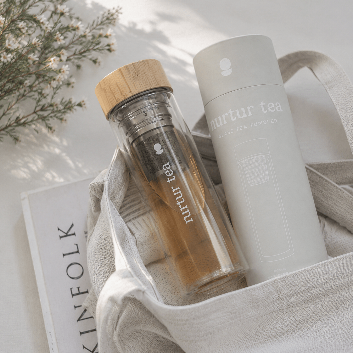 Glass Tea Bottle with Infuser -Nurtur Tea- Nest & Bird