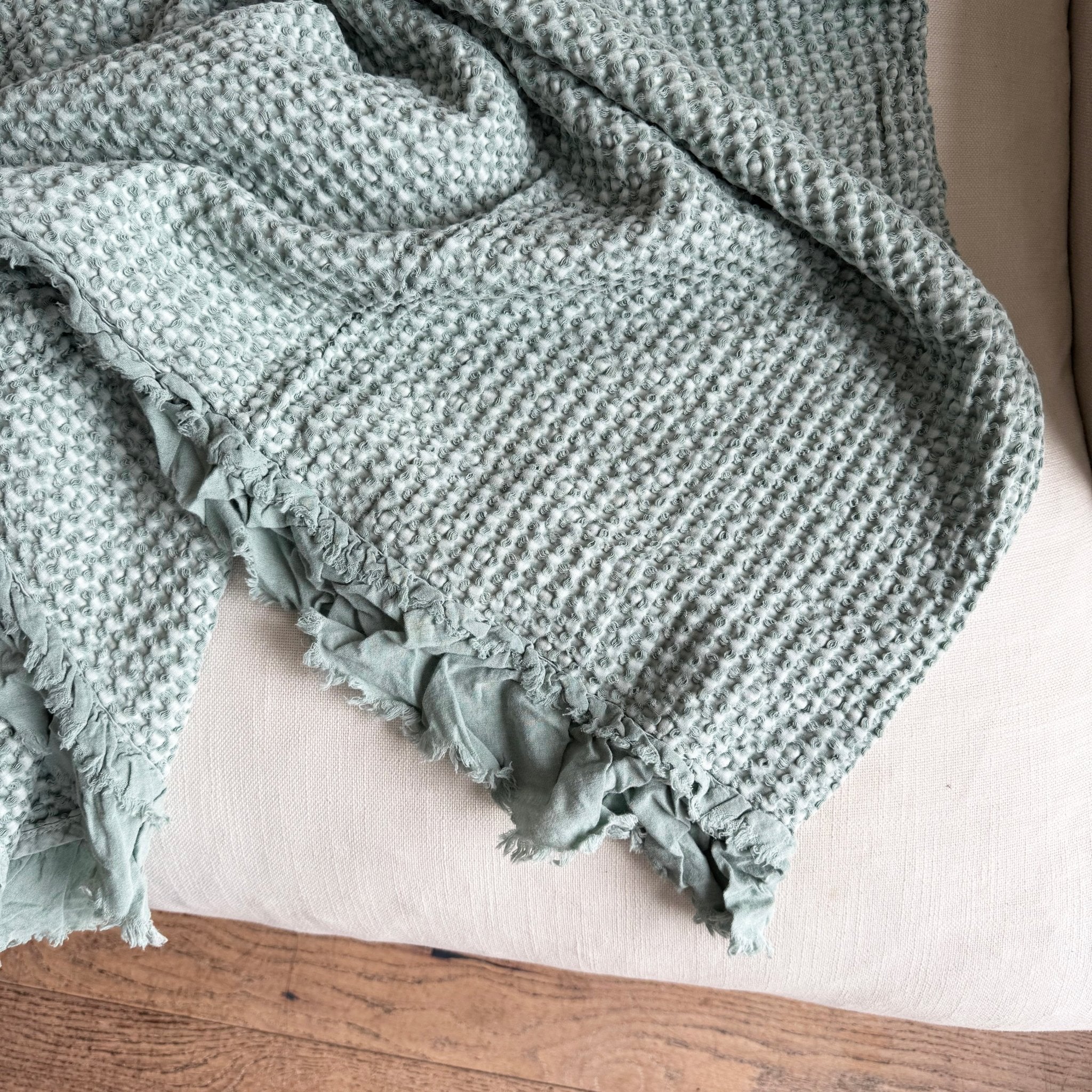 Organic Cotton Waffle Throw - Sea Green - Mama and Tochter - Nest & Bird