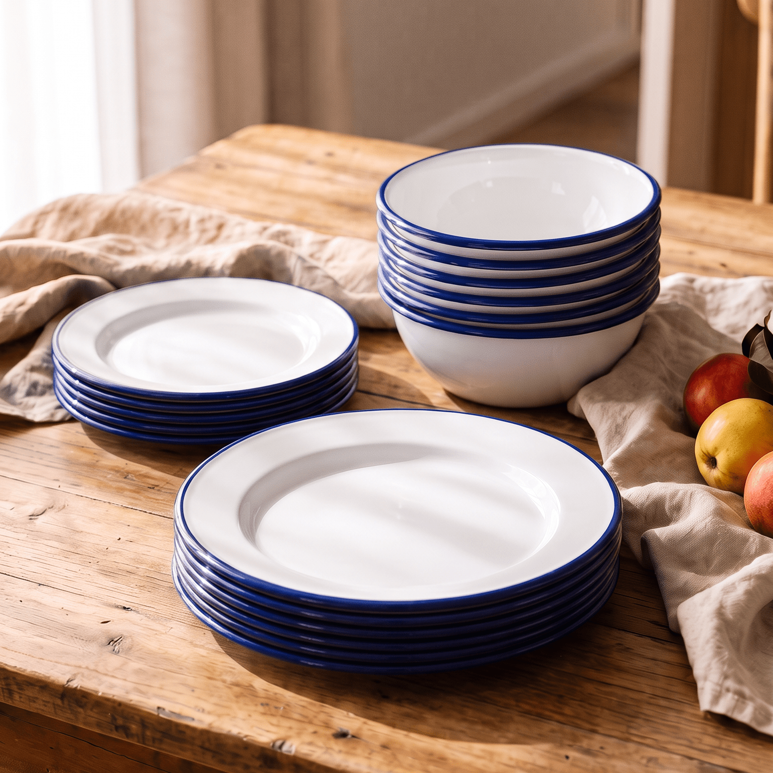 Blue Rim Enamel Dinner Set | 18 Piece -Rinkit Pty Ltd- Nest & Bird