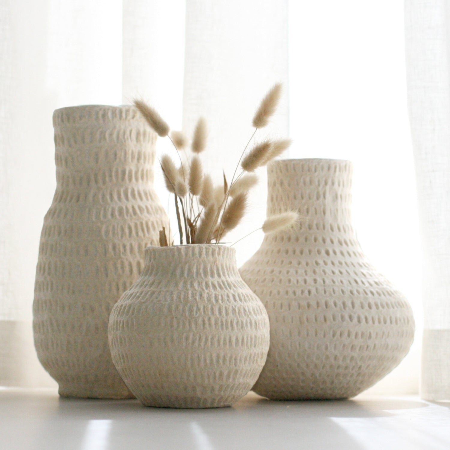 Cotton Stone Vase Round - Eggshell - Matteurs - Nest & Bird