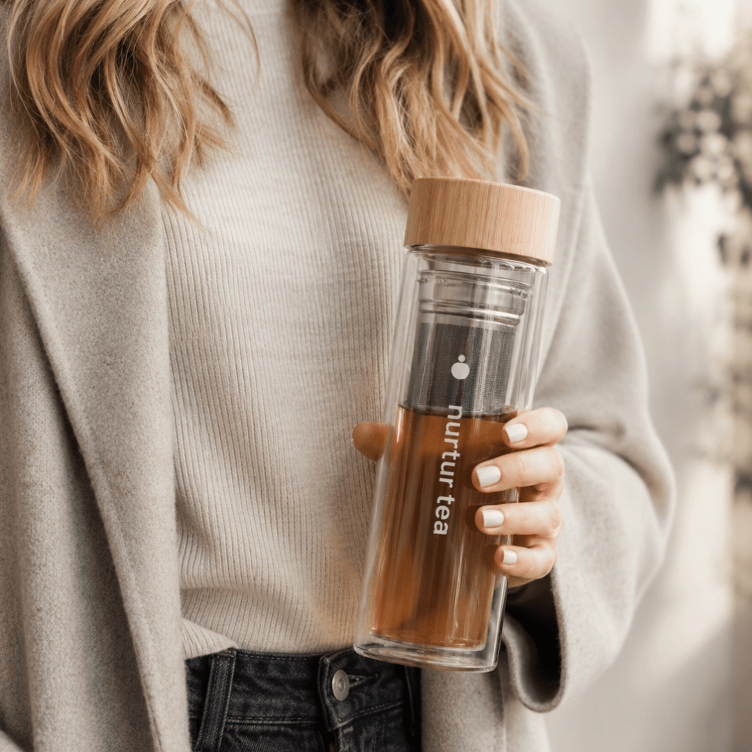 Glass Tea Bottle with Infuser -Nurtur Tea- Nest & Bird