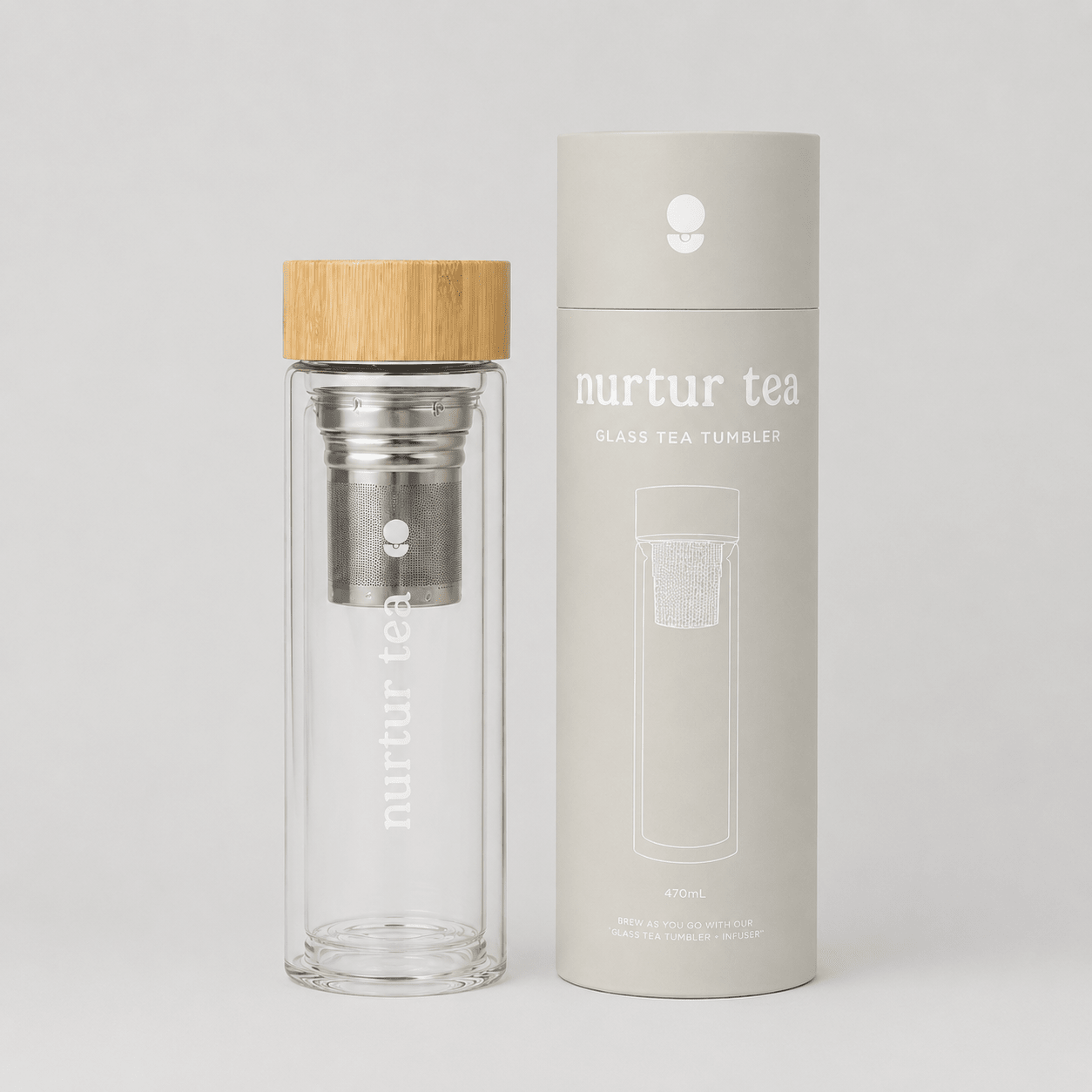 Glass Tea Bottle with Infuser -Nurtur Tea- Nest & Bird