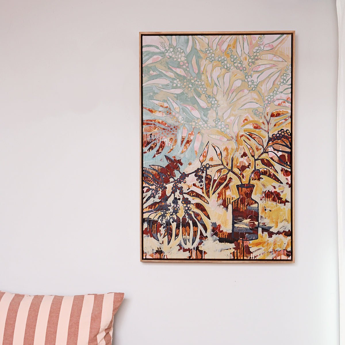Limited Edition Oak Framed Print Golden Wattle Still II -Nest & Bird- Nest & Bird
