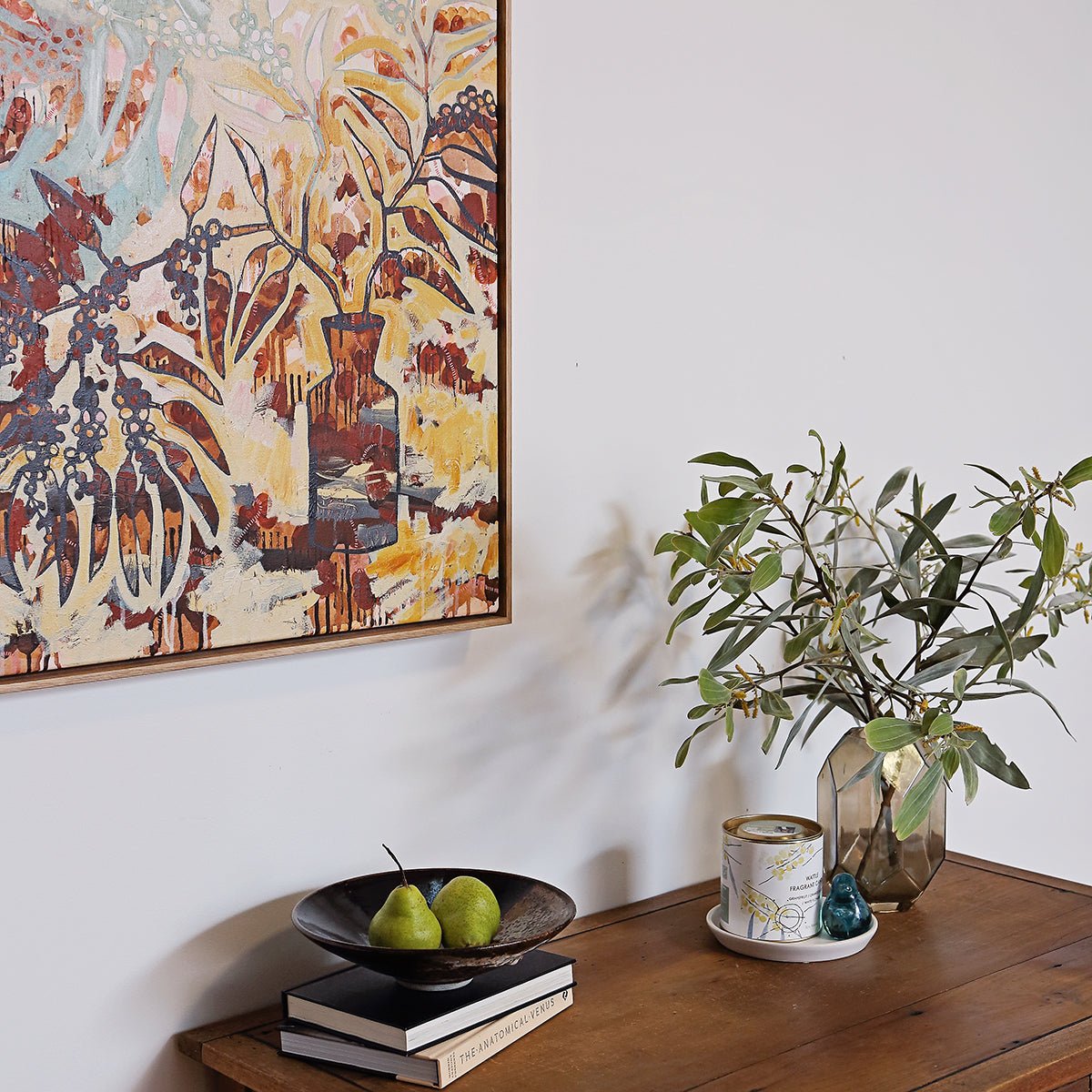 Limited Edition Oak Framed Print Golden Wattle Still II -Nest & Bird- Nest & Bird