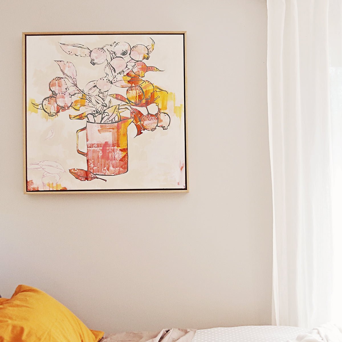 Limited Edition Oak Framed Print Gumnut Posy -Nest & Bird- Nest & Bird
