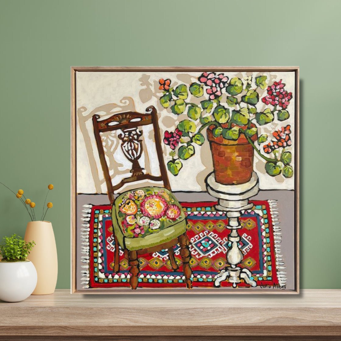 My Potted Geranium - Original Art - Julia Abbey - Nest & Bird
