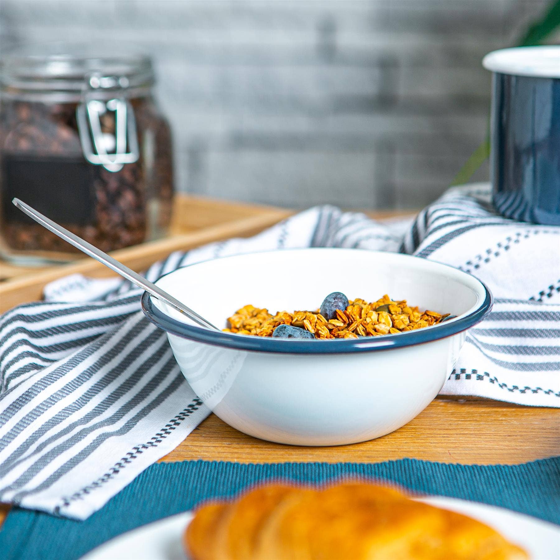 Navy Rim Enamel Bowl - Rinkit Pty Ltd - Nest & Bird