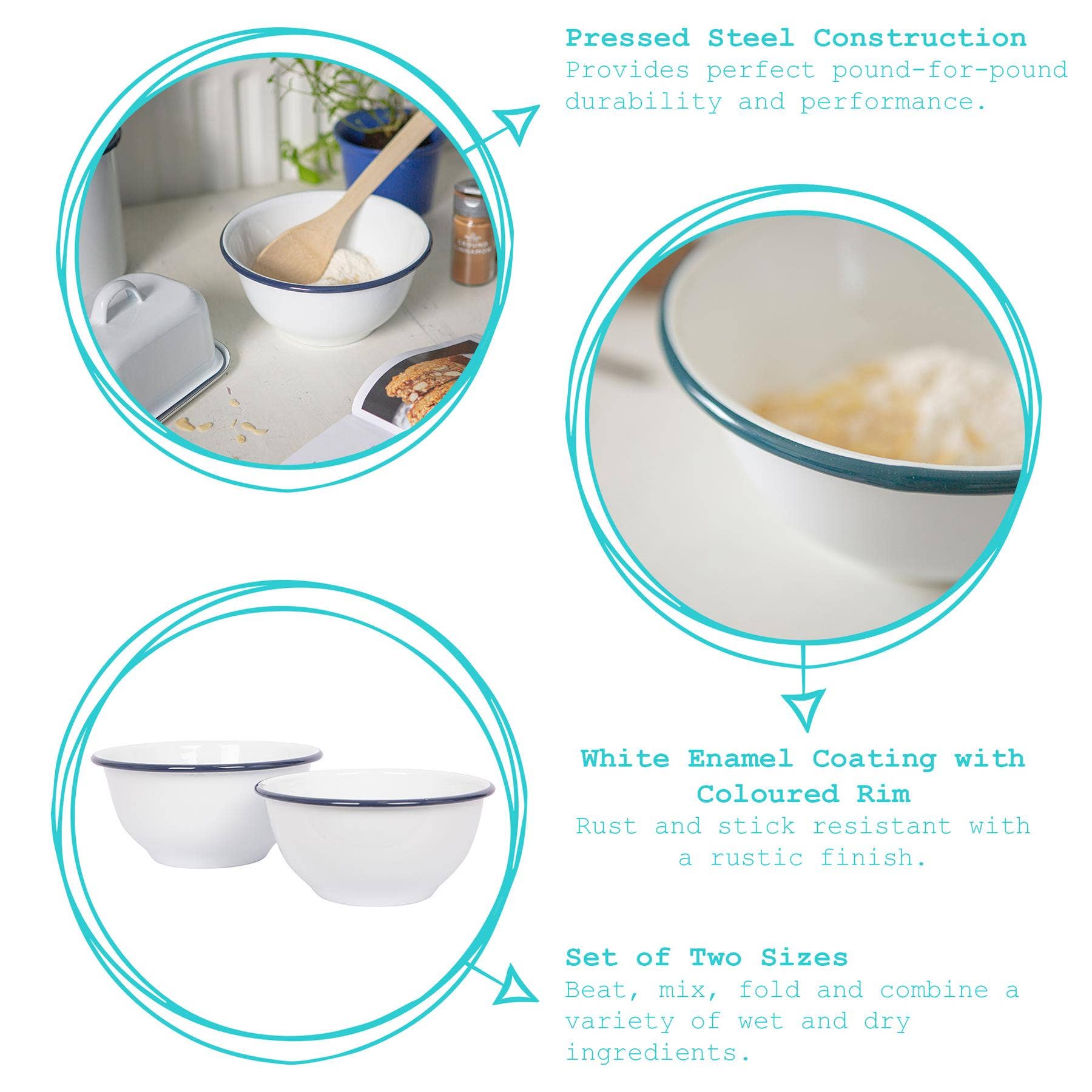 Navy Rim Enamel Mixing Bowl Set - Rinkit Pty Ltd - Nest & Bird