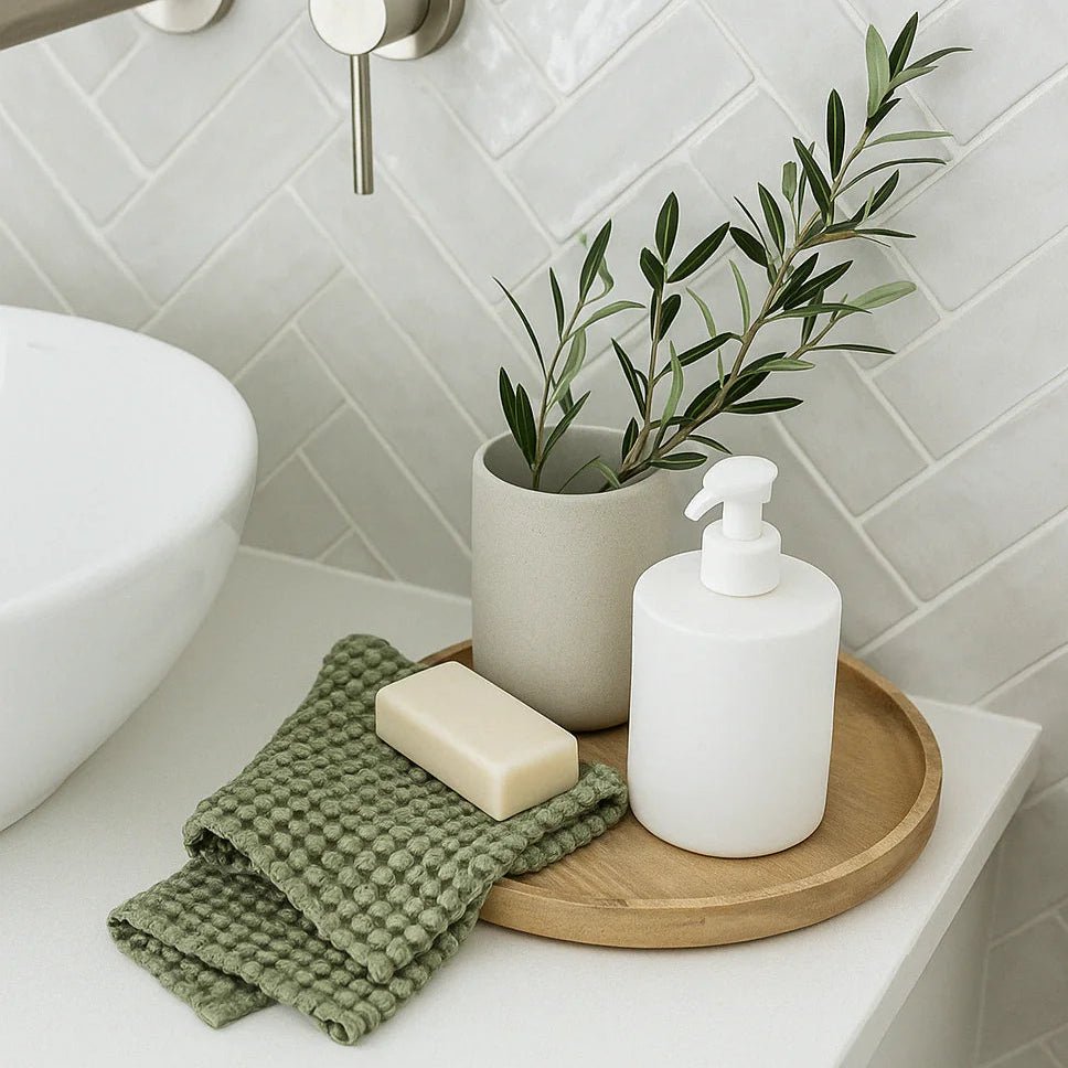 Rustic Waffle Hand Towel Large - Light Olive - Mama and Tochter - Nest & Bird