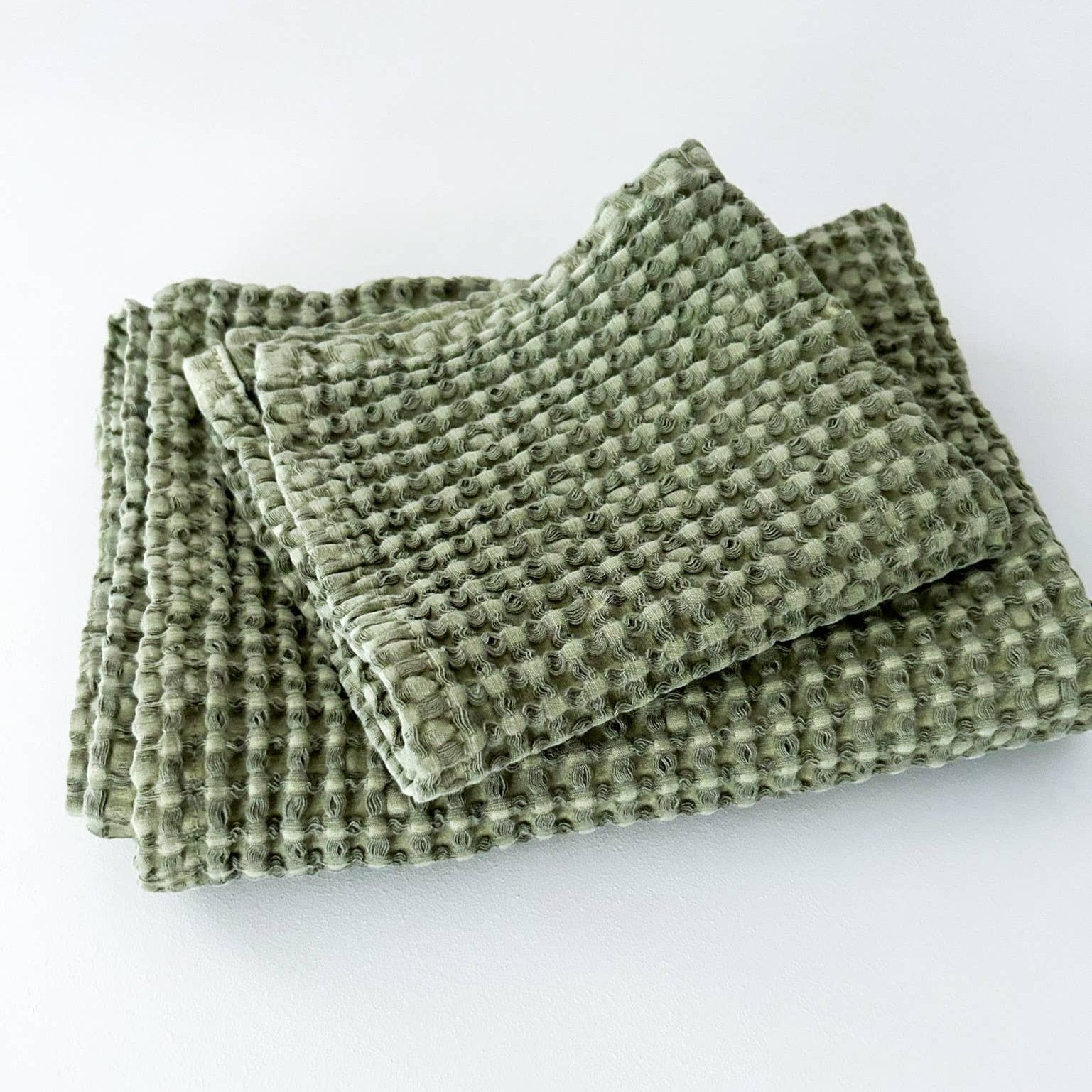 Rustic Waffle Hand Towel Small - Light Olive - Mama and Tochter - Nest & Bird